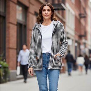 Rachel Zoe Monochrome Houndstooth pattern Super Soft Sweater Jacket Size XL.